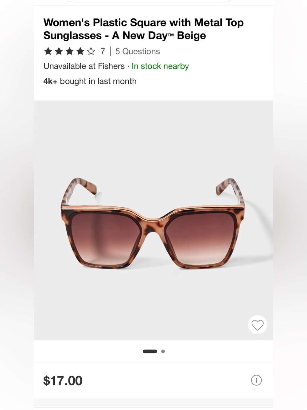 Women's Plastic Square with Metal Top Sunglasses - A New Day™ Beige